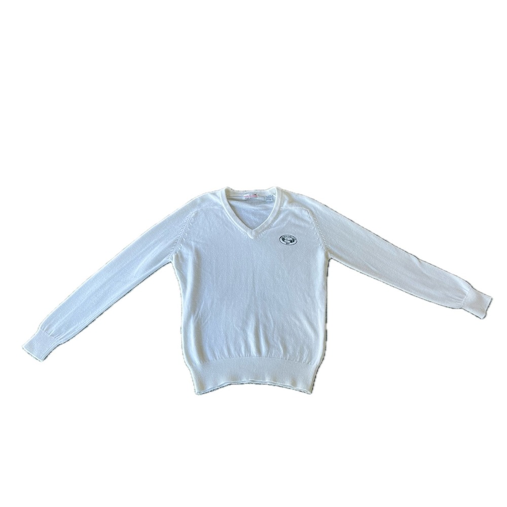 Vintage White V-Neck Golf Sweater Dublin Lake Club 1901 Sz M Cashmerlon Acrylic